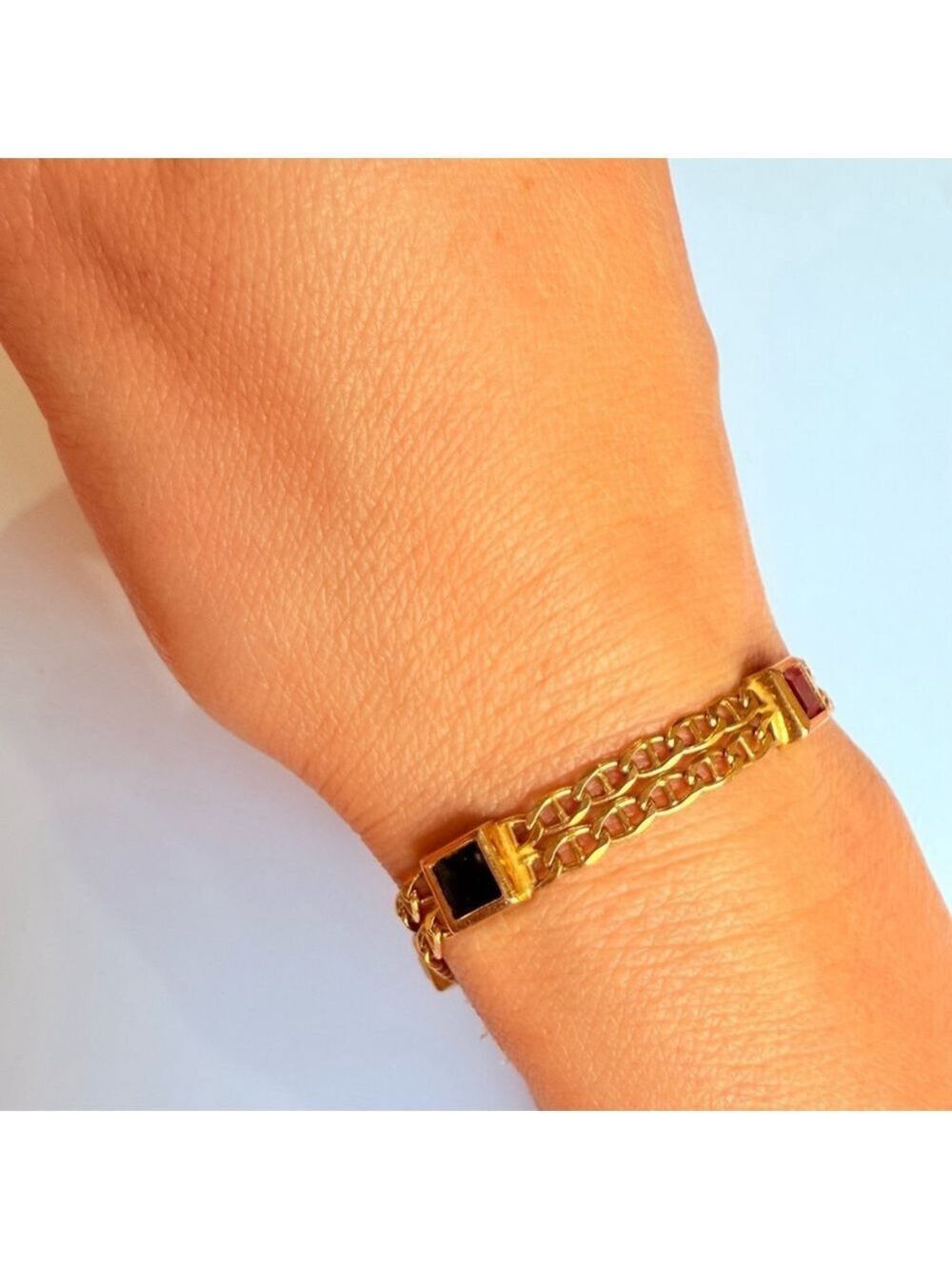Estate 10K Solid Gold Ruby Sapphire Emerald Anchor Link Laro Italy Bracelet - Picture 4 of 9